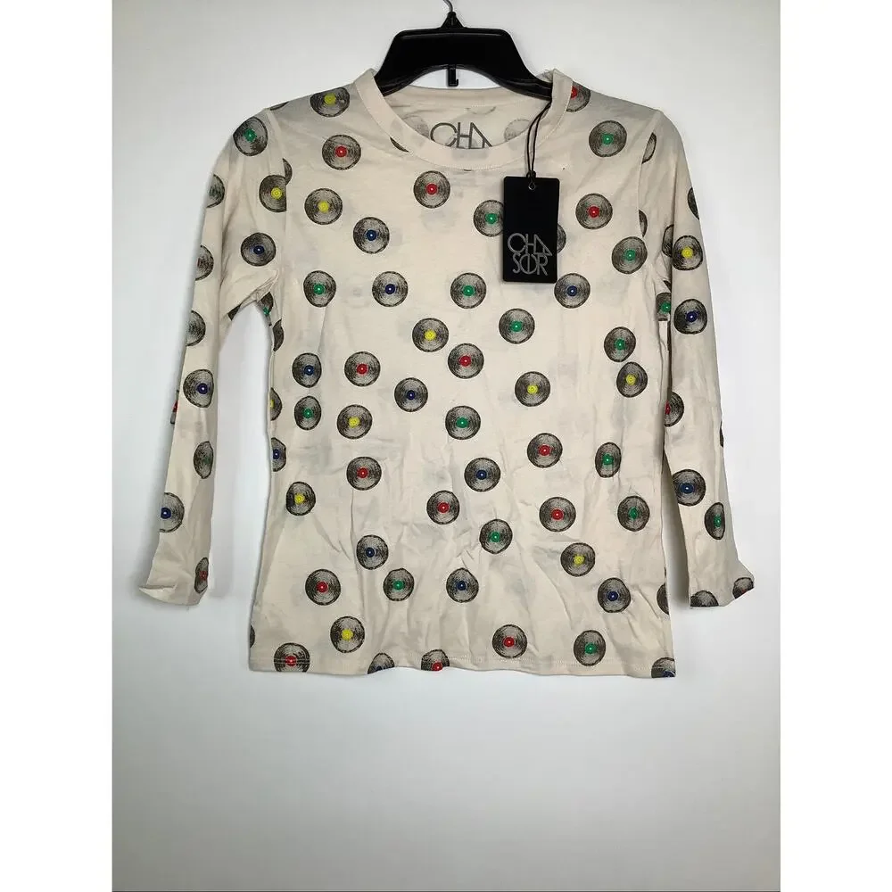 Chaser Kids 14 Cream Vinyl Record Long Sleeve T Shirt Streetwear Vintage V7-15
